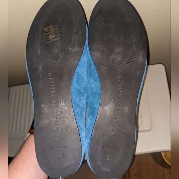 Charles Philip Milan Turquoise Blue Suede Tassel Loafers size 8.5 - Picture 5 of 15